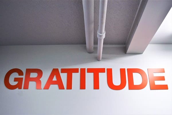 Big orange letters saying gratitude